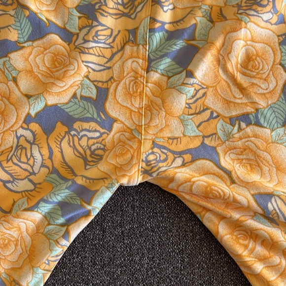 LuLaRoe rose print leggings OS yellow and lavender. - Picture 5 of 7